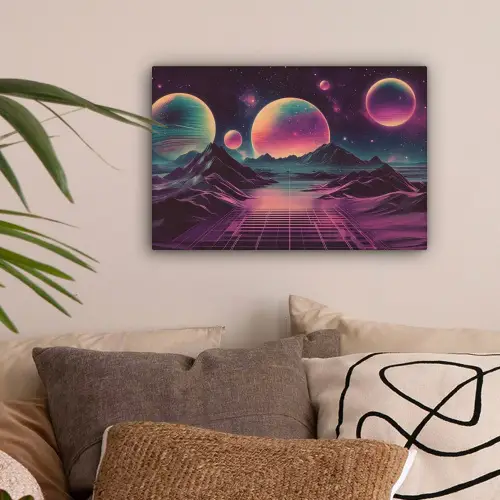 Landschap - Planeten - Horizon - Paars canvas 2cm klein -sfeer1