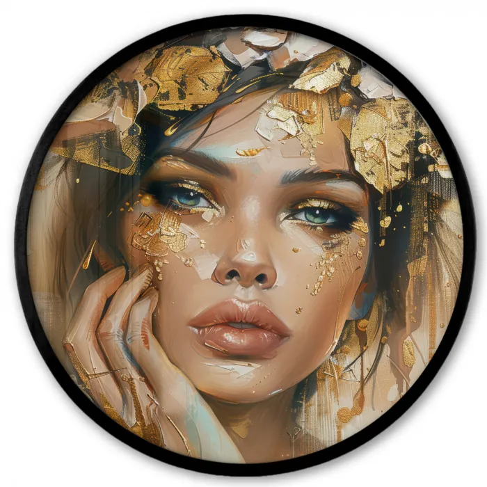 Vrouw - Bloemen  - Goud - Portret Fotolijst rond zonder passe partout klein -3d