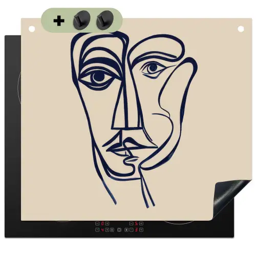 Minimalistisch - Lijnillustratie - Beige - Donkerblauw Inductie beschemer met haakjes middel -3d