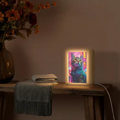 Kat - Pop art - China - Neon - Stad Light Box met kabel (Tafellamp) klein -sfeer4