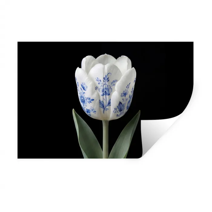 Tulp - Patroon - Blauw Muursticker klein -3d