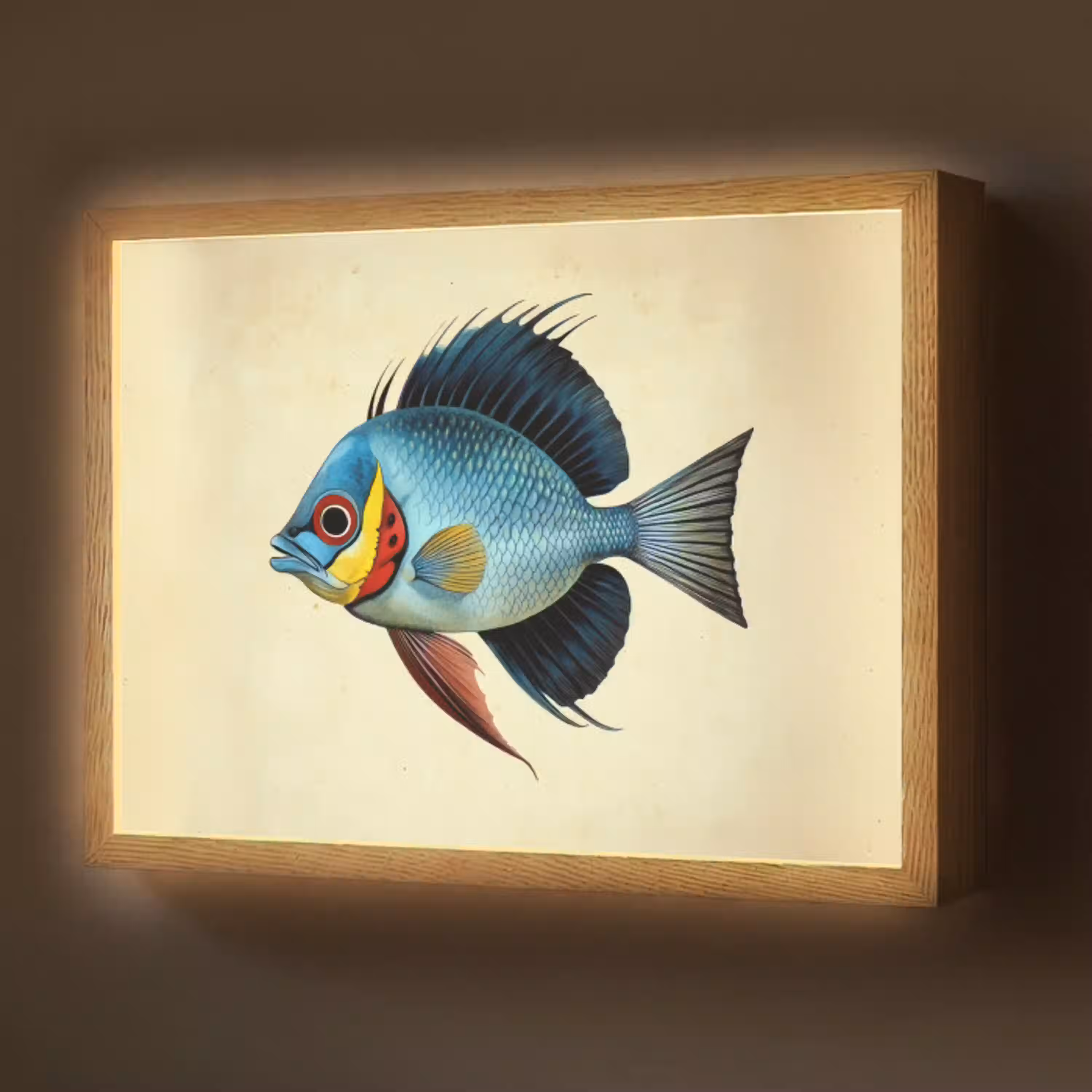 Blauw - Kieuwen - Vis - Illustratie Light Box met batterij (Wandlamp) middel -z3d_website