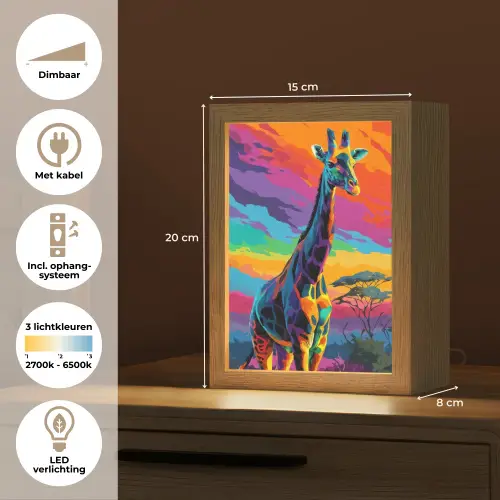 Giraffe - Savanna - Lucht - Gekleurd Light Box met kabel (Tafellamp) klein -USP_NL