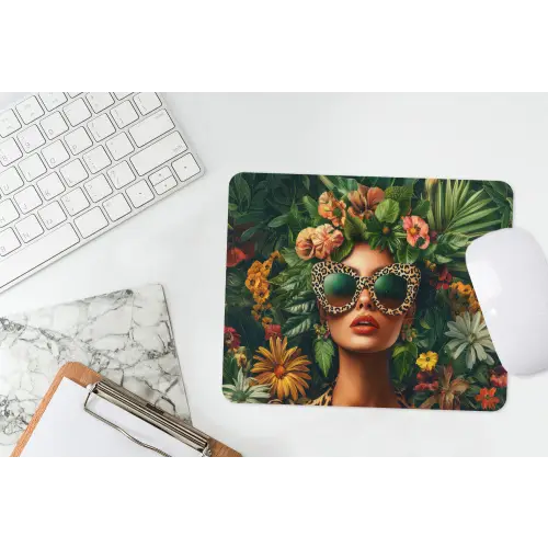 Vrouw - Panterprint - Jungle - Natuur - Luxe muismat rubber klein -witbureau