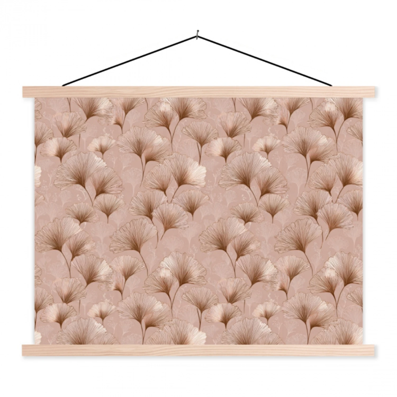 Ginkgo - Patroon - Roze textielposter latten blank klein 122 -3d