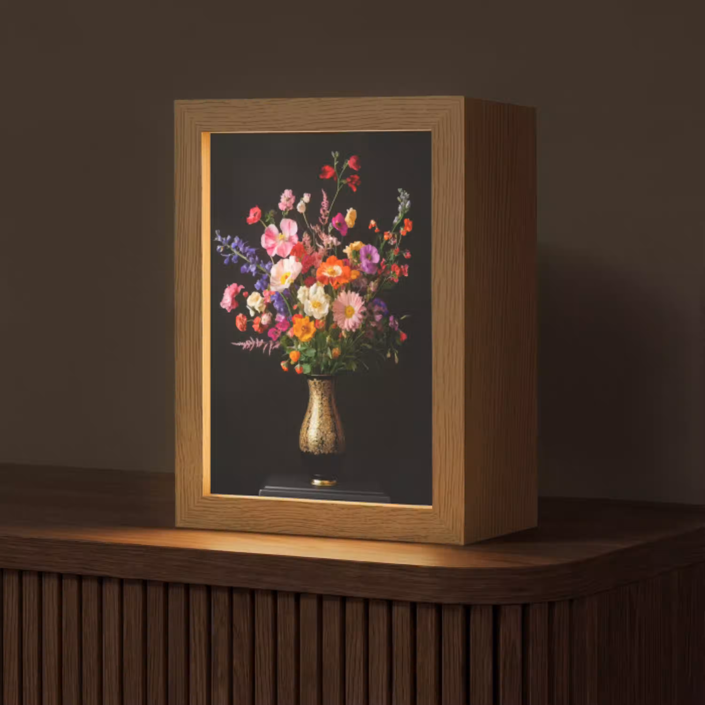 Kleurrijk - Boeket - Vaas - Goud Light Box met kabel (Tafellamp) klein -z3d_website