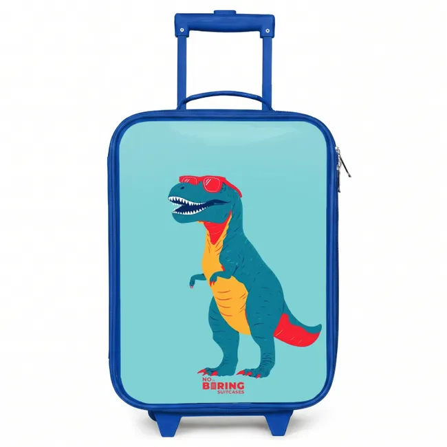 Kids’ Suitcase - Blue - Cool T. rex with sunglasses