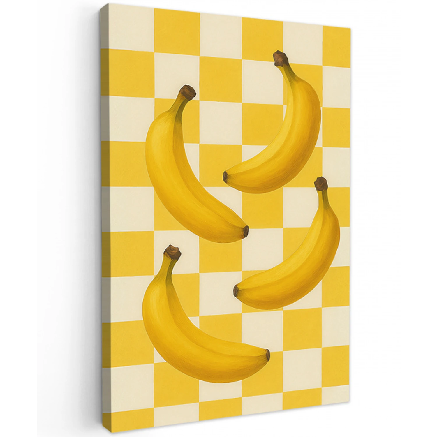 Bananen - Geel - Geblokt Tuinposter op houten frame 2 cm dik middel -3d