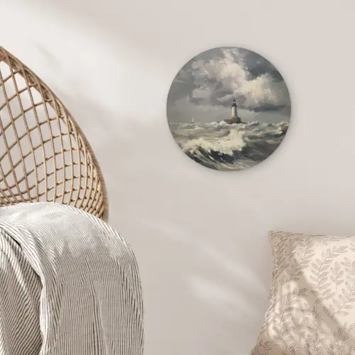 Vuurtoren - Golven - Storm Akoestische PET Vilt - Rond klein -sfeer4