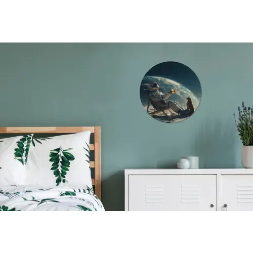Astronaut - Kat - Glas - Stoel Wandcirkel aluminium klein -slaapkamer