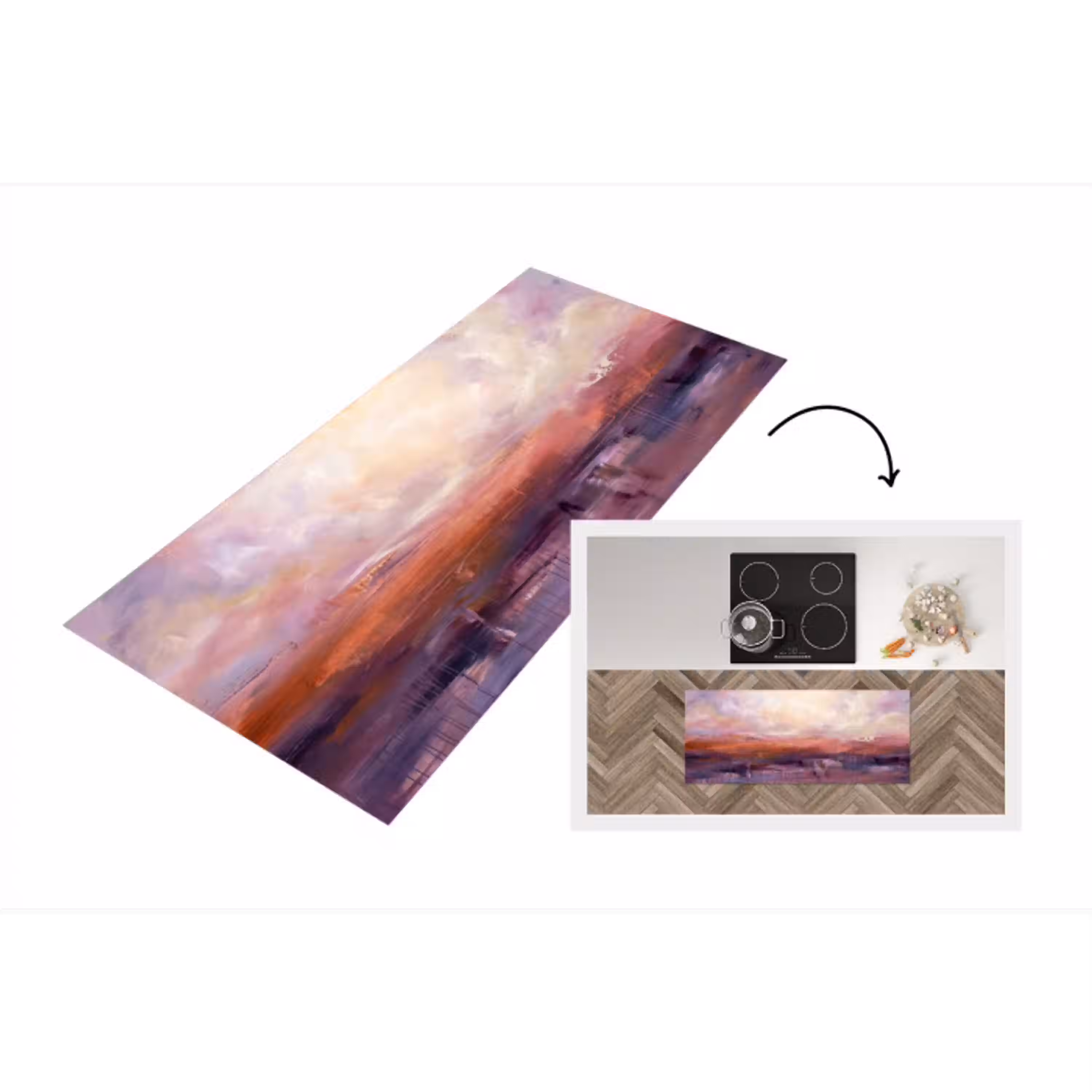 Abstract - Landschap - Modern - Paars - Oranje Keukenloper - keukenmat middel -3d