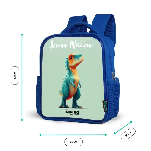 Dino - Dier - Groen - Oranje Kinderrugzak - Blauw middel -productfoto_formaten