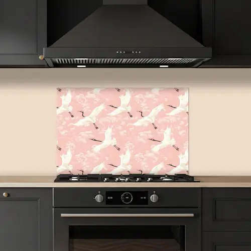 Kraanvogels - Bloesem - Roze keuken achterwand spatscherm klein 900 -sfeer1