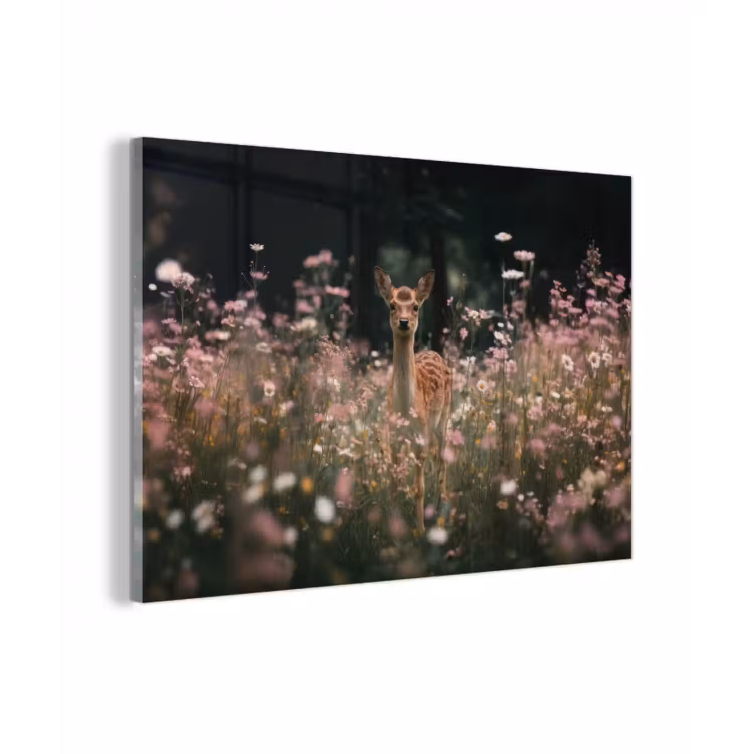 Glasbild - Hirsche - Wildblumen - Wald