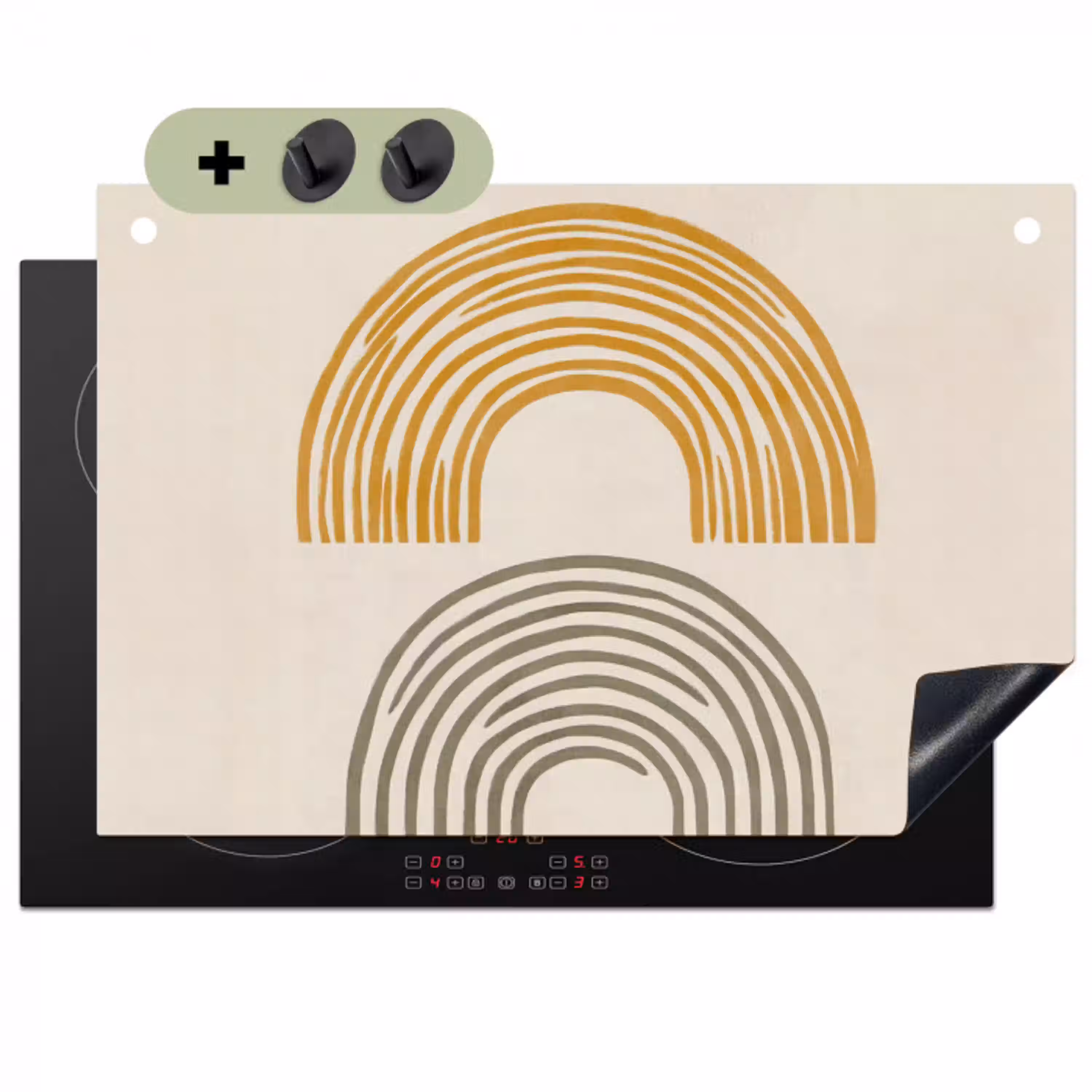 Bogen - Lijnen - Oranje - Minimalistisch Inductie beschemer met haakjes klein -3d