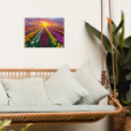Tulpenveld - Zonsondergang - Kleurrijk tuinposter los doek klein -sfeer7
