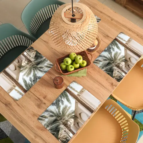 Gebouw - Palmbomen - Beige - Zon Placemat vinyl groot -zzsfeer5_Kitchenyeah-website