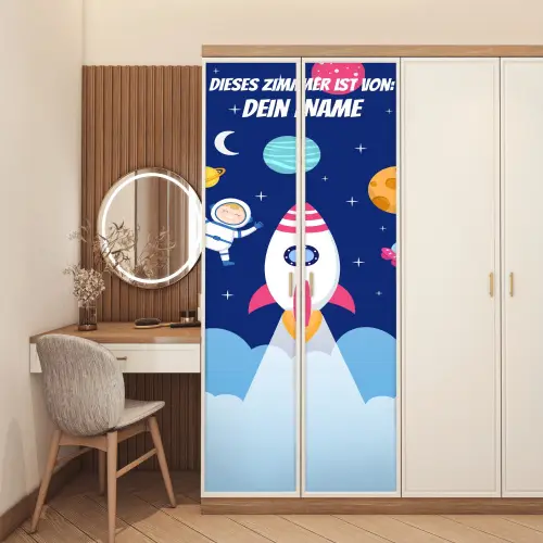 Rakete mit Astronaut im Weltraum. deurposter klein -sfeer3