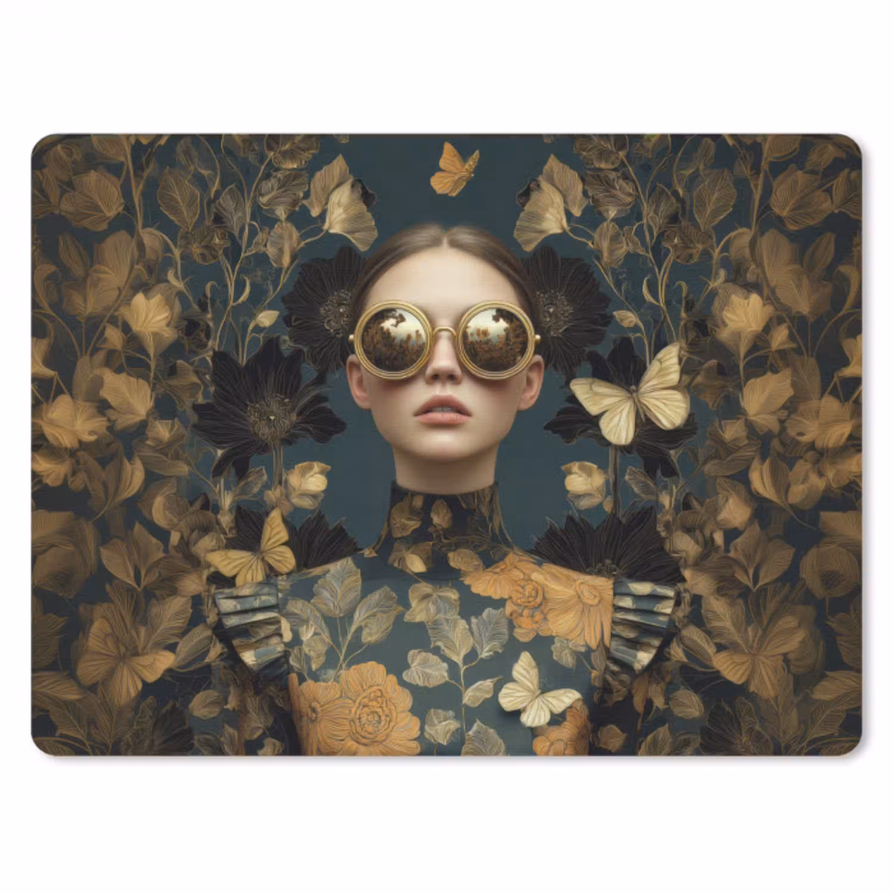 Vrouw - Bladeren - Goud - Vlinders muismat rubber klein -3d