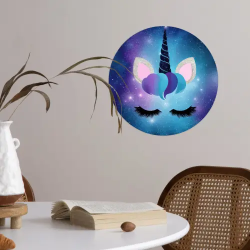 Eenhoorn - Sterren - Magisch - Blauw Wandcirkel behangsticker klein -sfeer3
