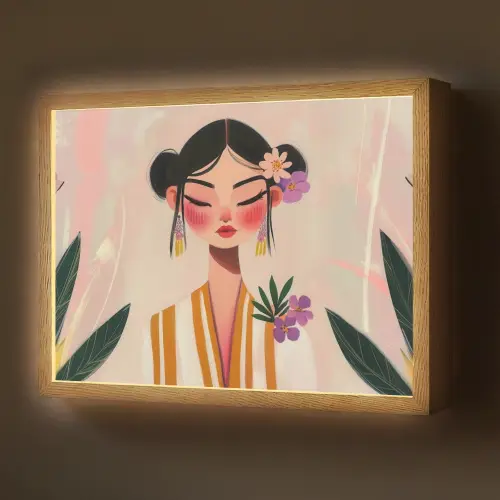 Vrouw - Bloemen - Pastel Light Box met batterij (Wandlamp) middel -z3d_website