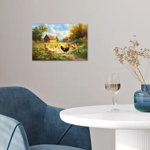 Kippen - Landelijke rust - Natuur poster papier klein -sfeer3