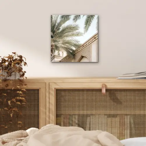 Gebouw - Palmbomen - Beige - Zon aluminium wit klein -sfeer3