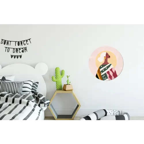 Vrouw - Zon - Kleurrijk Wandcirkel aluminium klein -kinderkamer