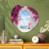 Zee - Roze - Bloemen - Poort Wandcirkel Organisch Plexiglas middel -sfeer2