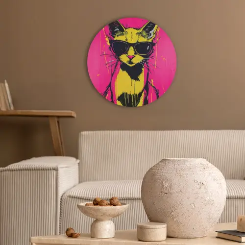 Kat - Art - Zonnebril - Roze Akoestische PET Vilt - Rond klein -sfeer1