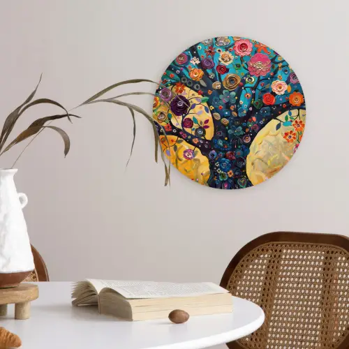 Boom - Levensboom - Kleurrijk - Bloemen - Modern Wandcirkel kunststof plaat 5mm dik klein -sfeer4