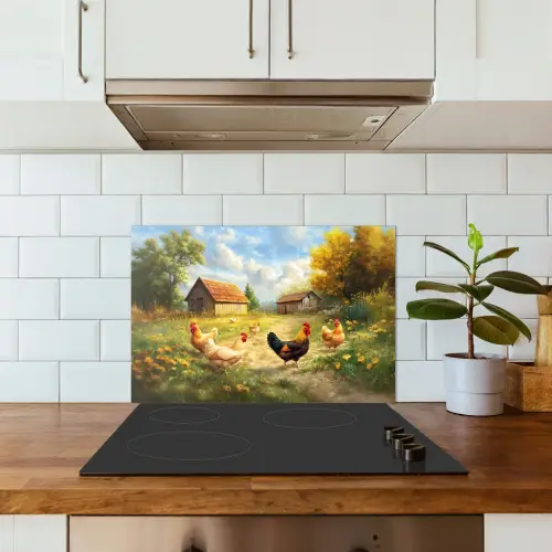 Kippen - Landelijke rust - Natuur keuken achterwand spatscherm klein -sfeer2