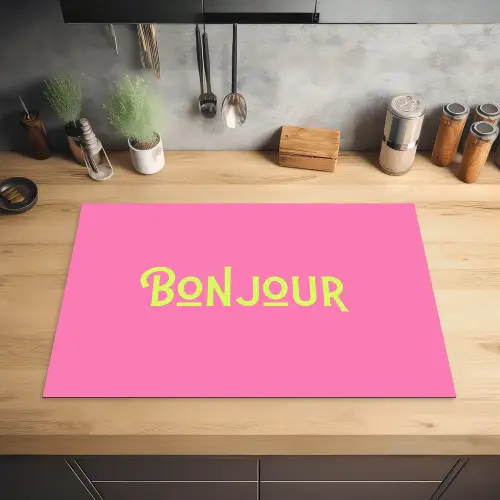 Roze - Groene Bonjour - art-deco Inductie beschermer vinyl 3mm klein -sfeer5