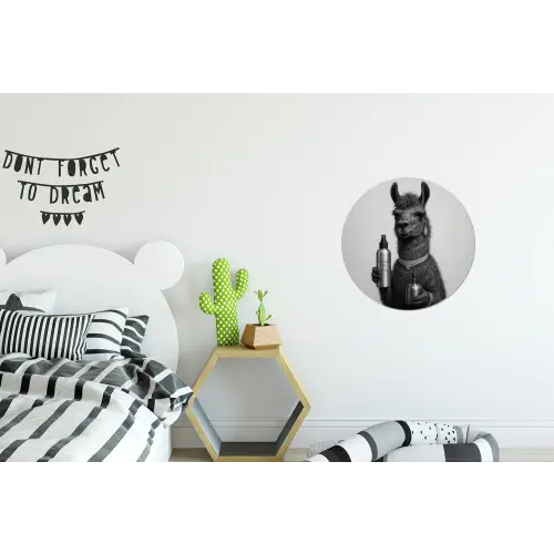 Lama - Flessen - Zwart - Wit Wandcirkel aluminium klein -kinderkamer