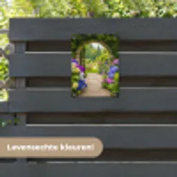 Doorkijk - Poort - Hortensia - Bloementuin tuinposter los doek klein -sfeer3