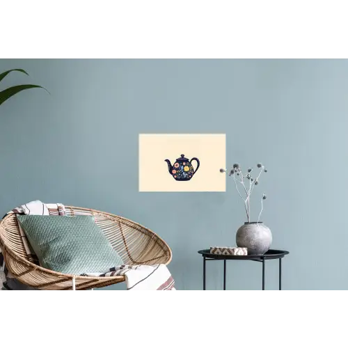 Theepot - Kleurrijk - Bloemen Muursticker klein -plant