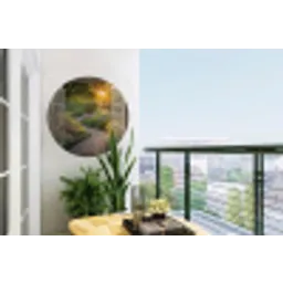 Doorkijk - Bloemen - Natuur - Zon - Pad Wandcirkel tuinposter met ringen klein -buiten1