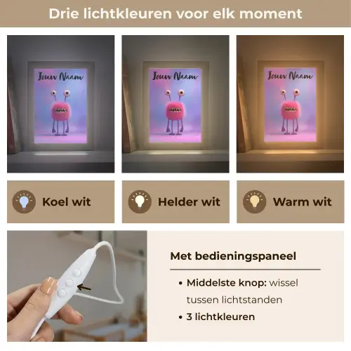 Monster - Roze - Paars Light Box met kabel (Kinderlampje) klein -USP_lichtkleurNL