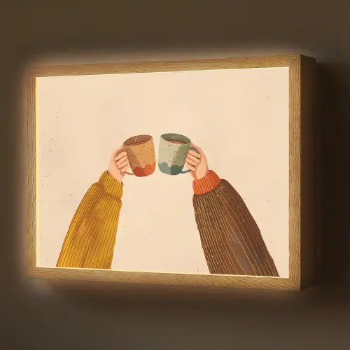 Illustratie - Mokken - Proosten - Bruin Light Box met batterij (Wandlamp) middel -z3d_website