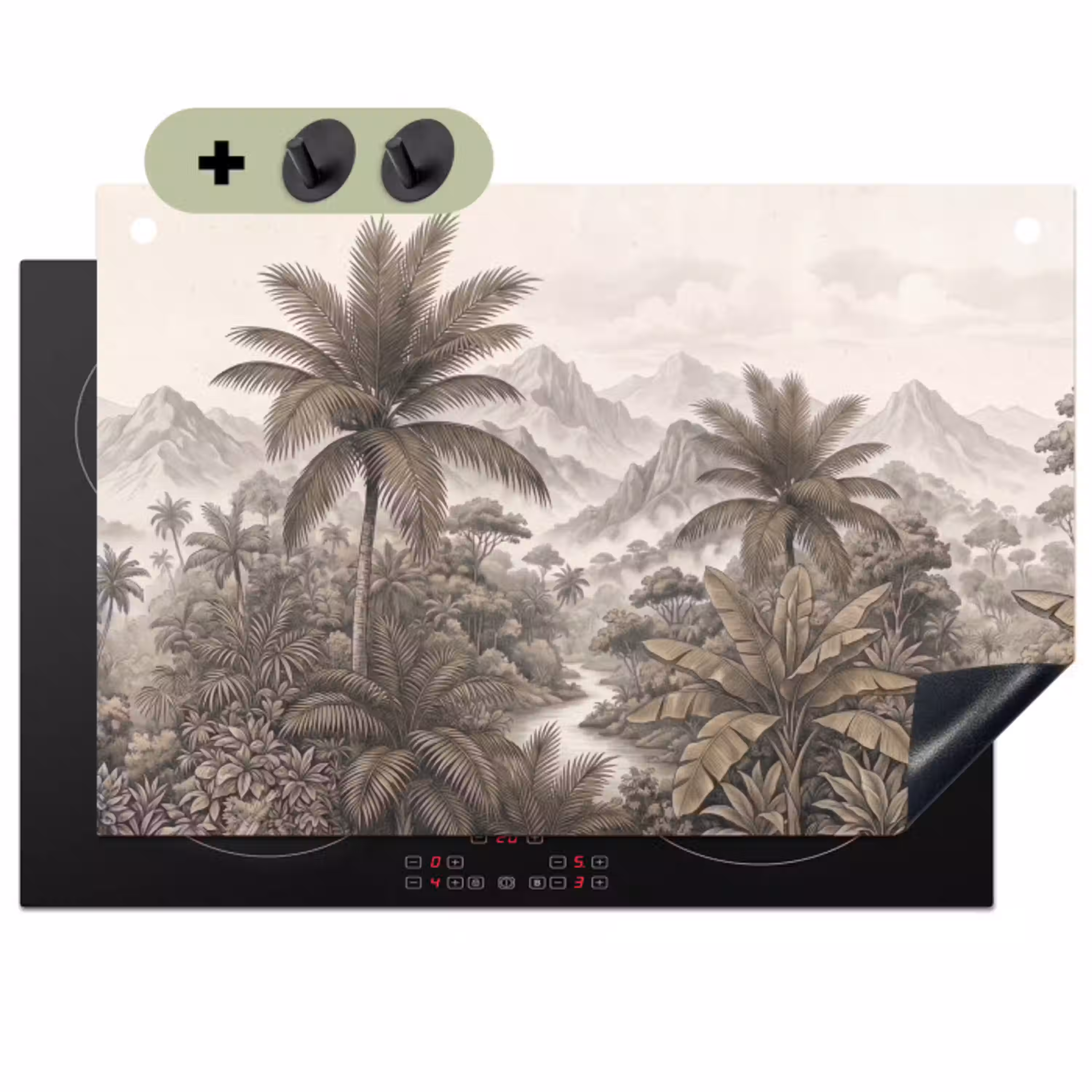 Natuur - Bergen - Rivier - Tropisch - Vintage Inductie beschemer met haakjes klein -3d