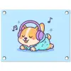 Corgi - Koptelefoon - Blauw - Muzieknoten tuinposter los doek klein -3d