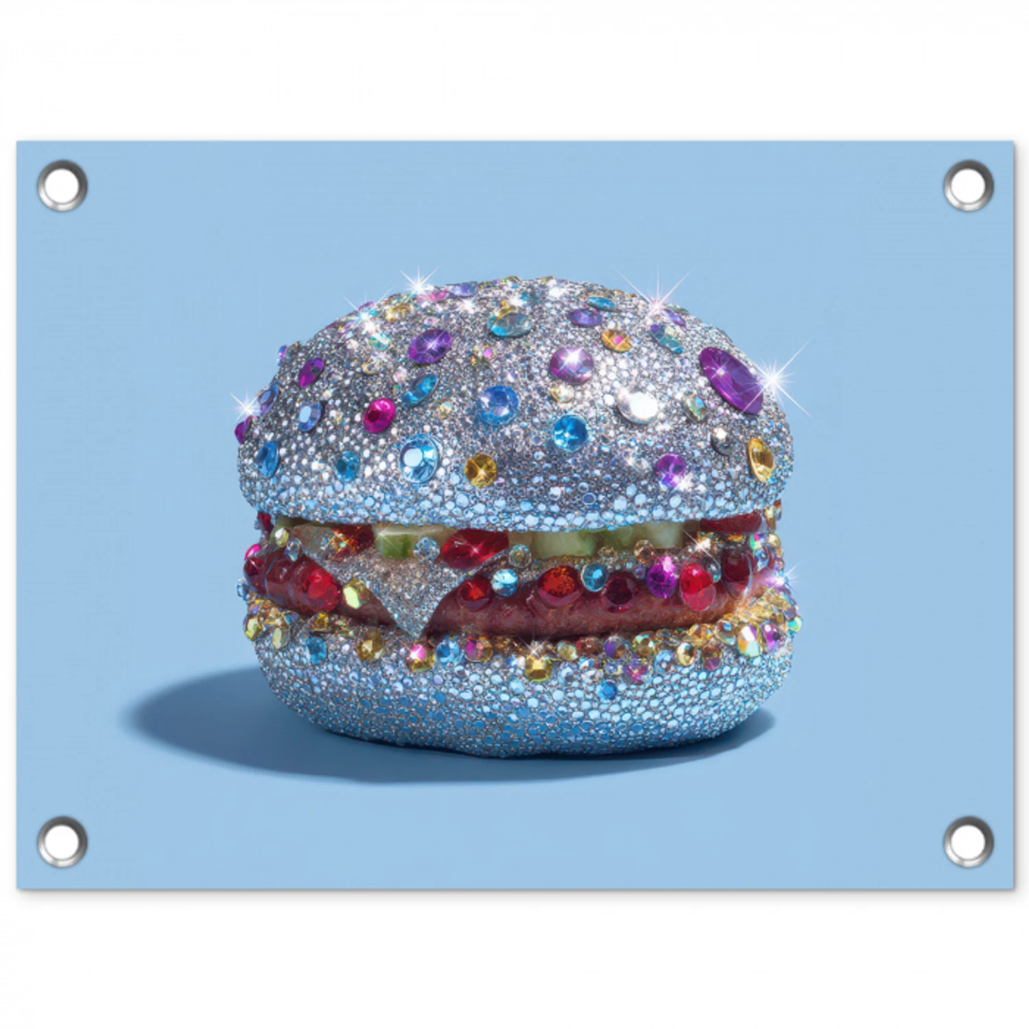 Glitters - Hamburger - Blauw tuinposter los doek klein -3d