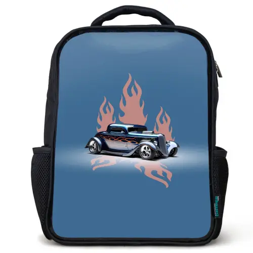 Blauwe auto met roze vlammen Rugzak - Zwart middel -3d