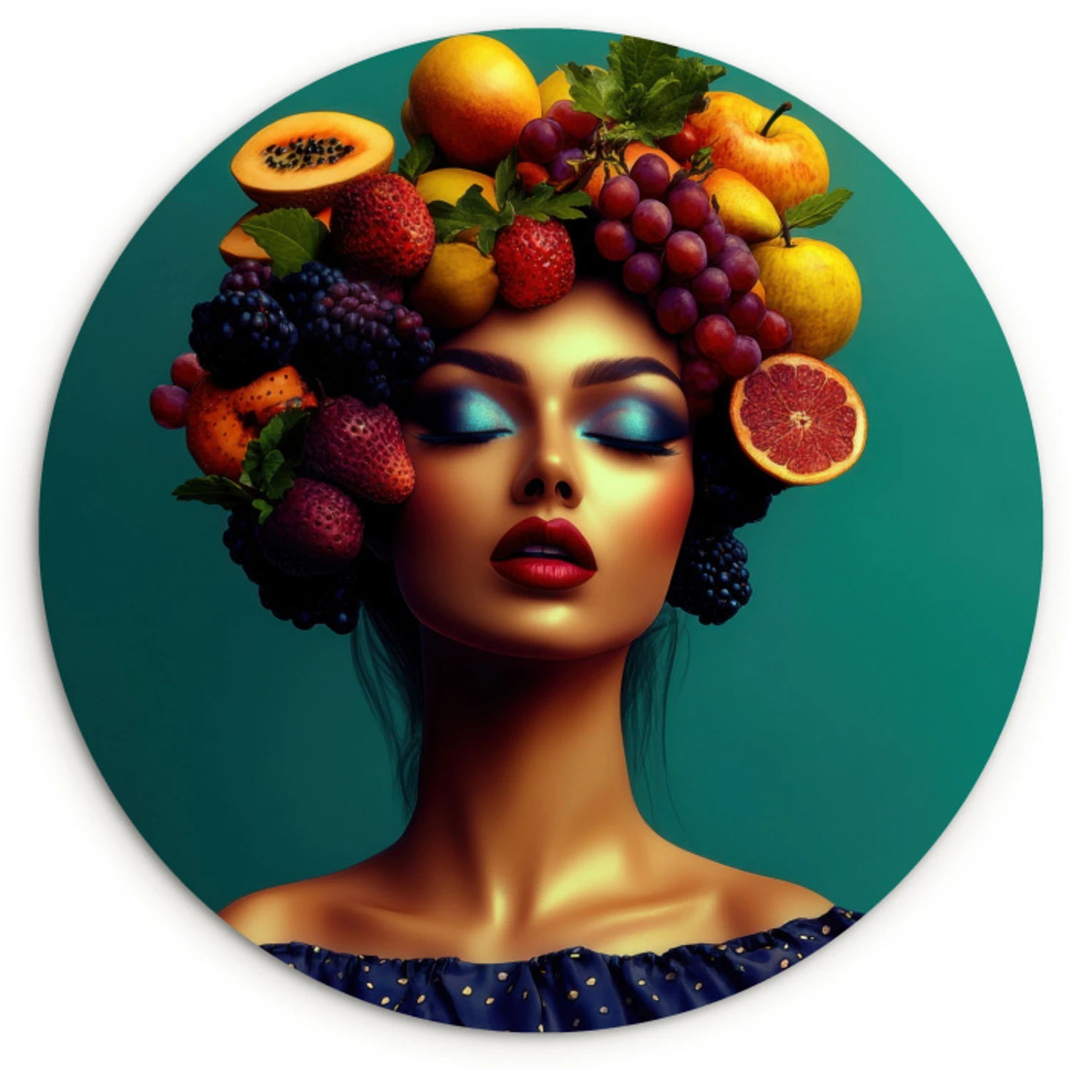 Vrouw - Hoodtooi - Tropisch - Fruit - Druiven Wandcirkel kunststof plaat 5mm dik klein -3d