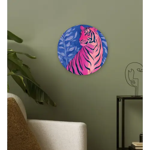 Tijger - Roze - Bladeren - Jungle Wandcirkel plexiglas klein -sfeer3