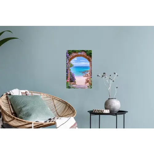 Doorkijk - Poort - Zee - Strand - Rotsen Muursticker klein -plant