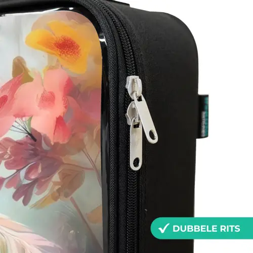 Wit paard omringd door bloemen Kinderkoffer - Zwart klein -rits_NL