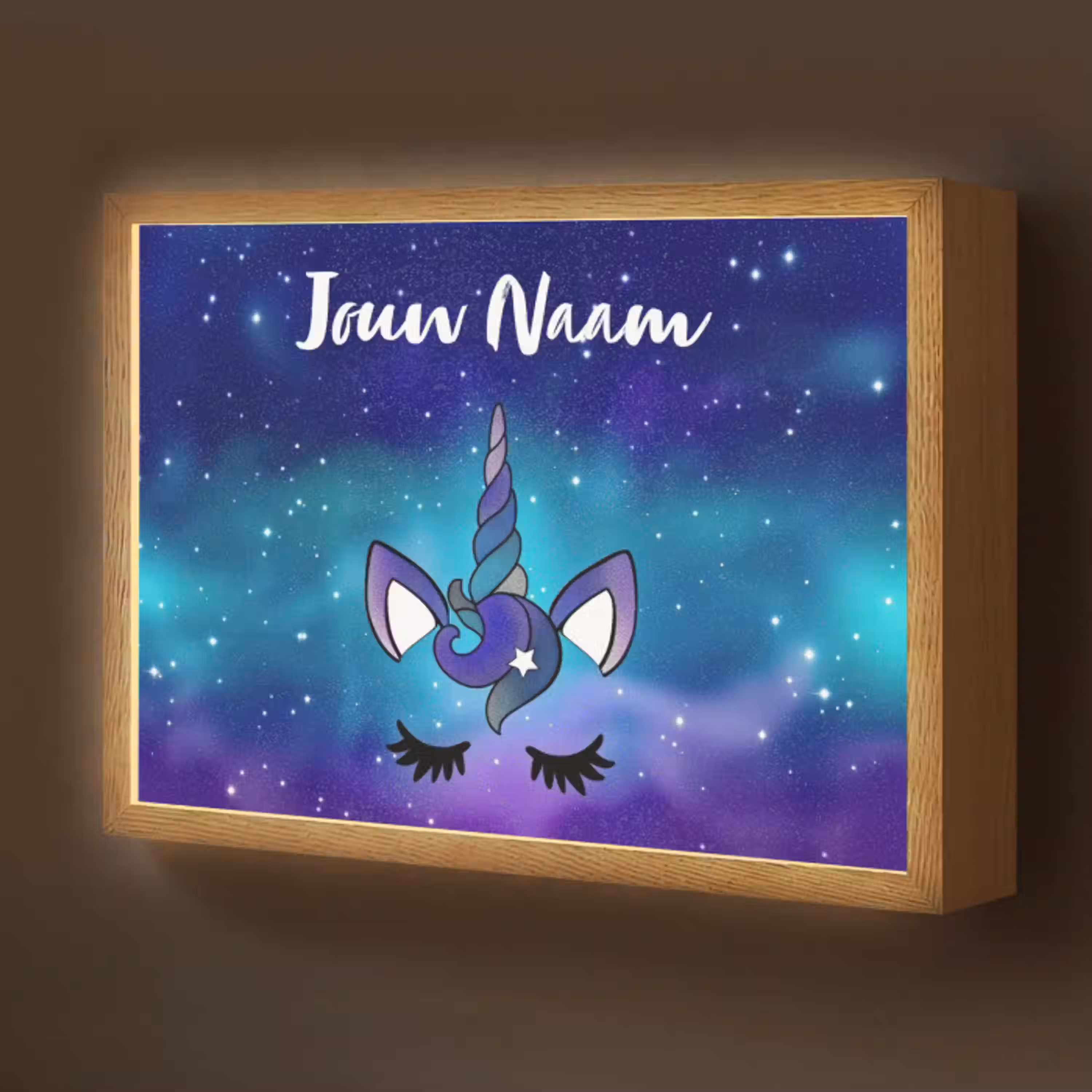 Eenhoorn - Sterrenhemel - Wimpers - Blauw Light Box met batterij (Wandlamp kind) middel -z3d_website
