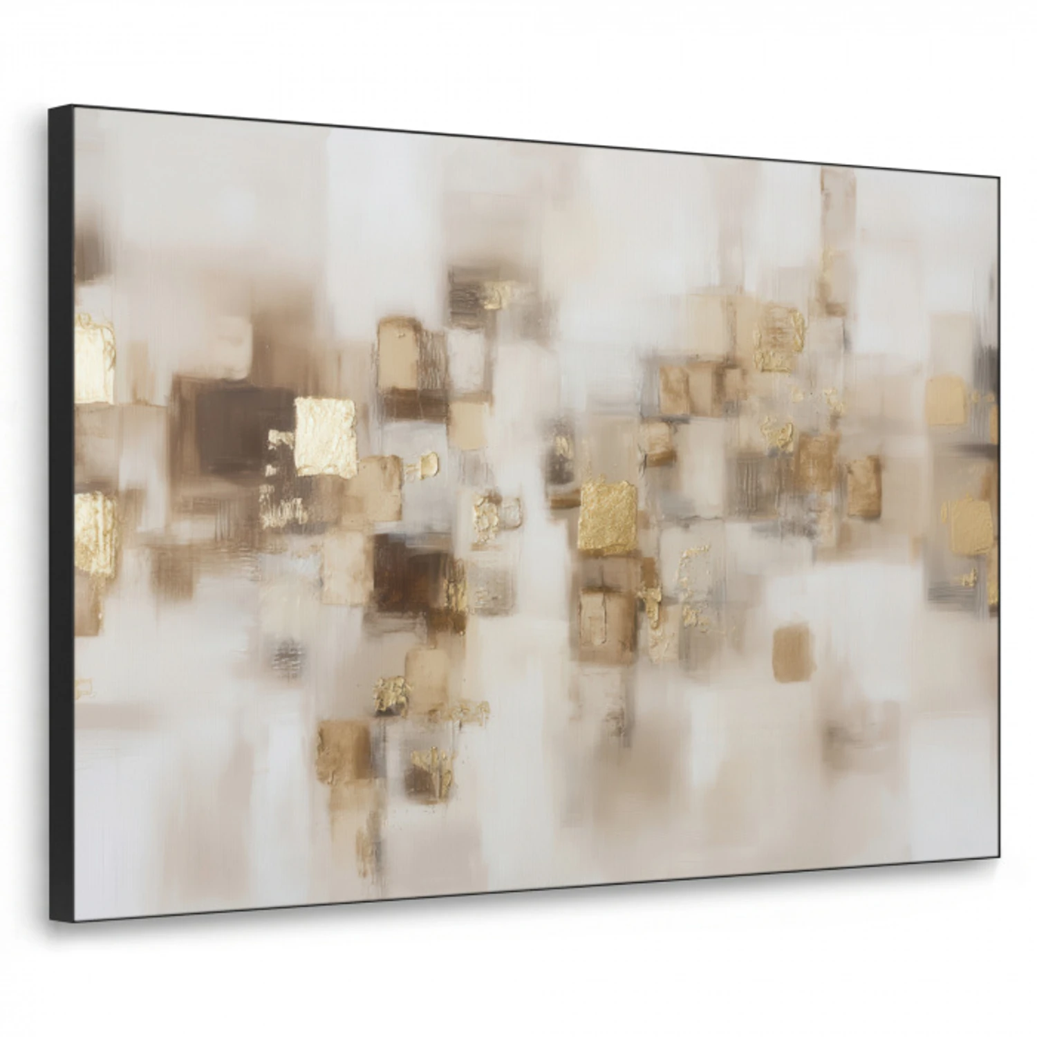 Abstracte vierkanten - Aardetonen - Mistig Textielframe zwart klein -3d