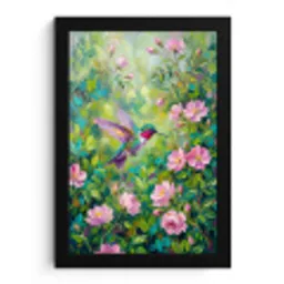 Kolibrie - Bloemen - Natuur - Kleurrijk fotolijst zwart zonder passe partout klein -3d